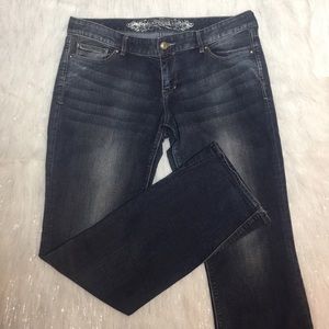 Express Stella barely boot dark denim jean size 12